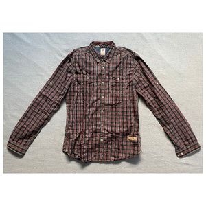 Men's Scotch & Soda Red & Blue Plaid Casual Button-Up Shirt, size Medium